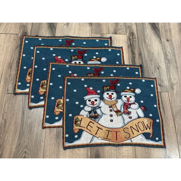 Snowman "Let It Snow" Holiday Tapestry Placemats Set Of 4 - Picture 1 of 5